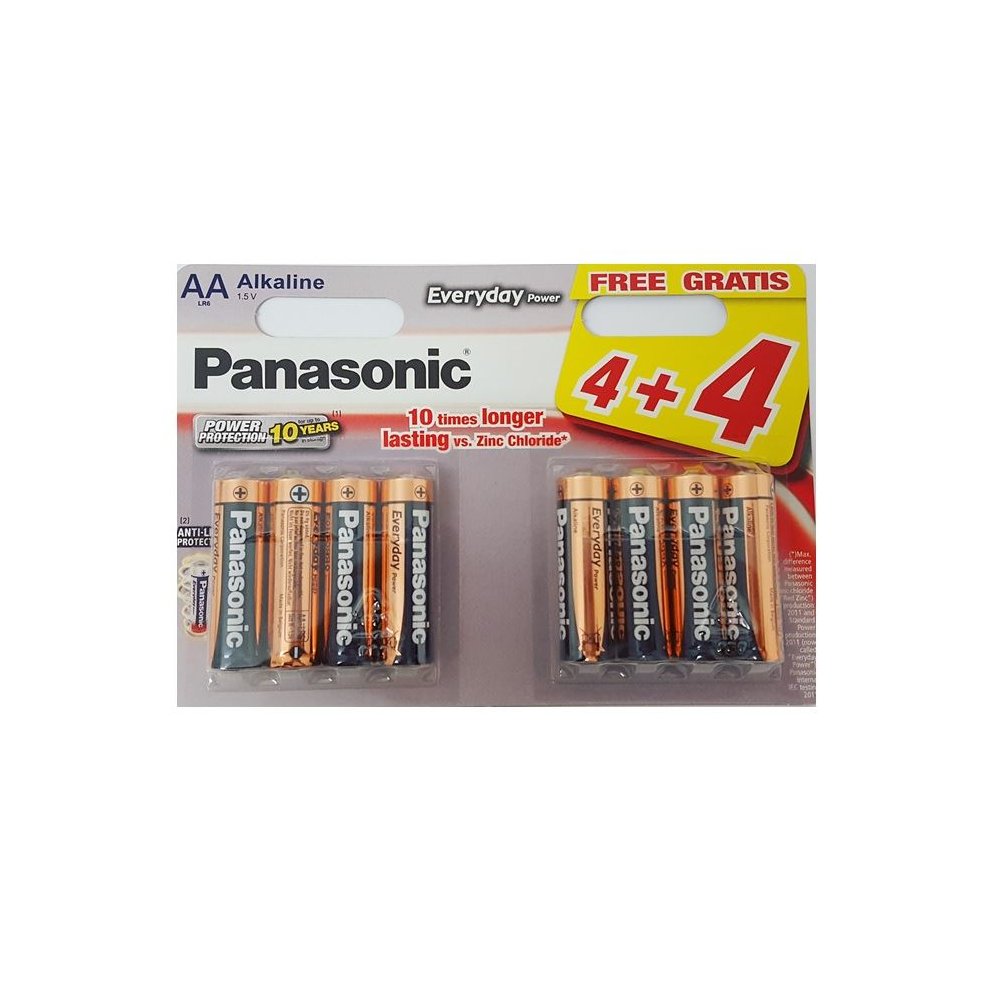 Panasonic Panasonic Silve Eveyday AA Alkaline Batteies (Pack 4 Plus 4 Fee)
