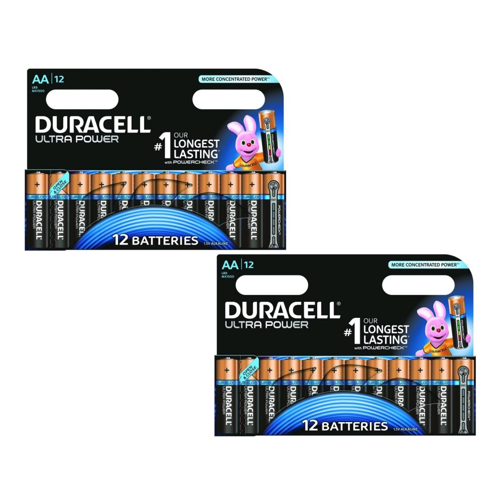Duracell Ultra Power Type AA Alkaline Batteries, 2 X Pack of 12 (24 Batteries)