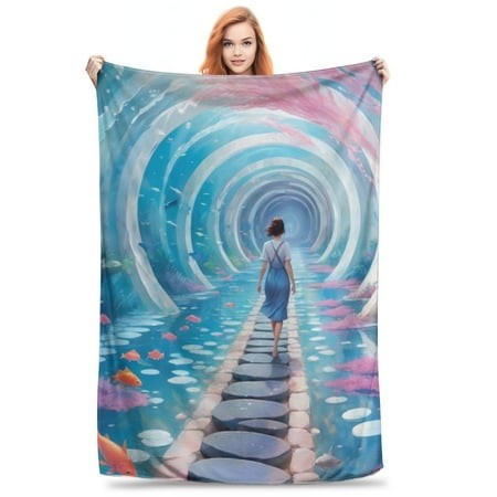 Path Through Surreal Water Tunnel Printed Flannel Blanket  Super Soft and Comfortable Outdoor Bed Blanket Gift  Plush Home Decoration