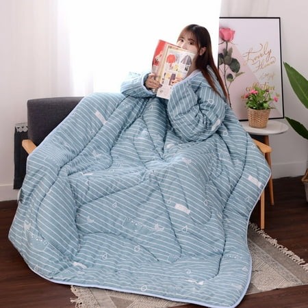 Growsl Four-Piece Set Winter Lazy Quilt with Sleeves Quilt Winter Warm Thickened Washed Quilt Blanket Funny Blanket for Chide and Adult D