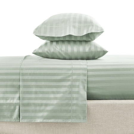 hotel style 4-piece 600 thread count green stripe egyptian cotton bed sheet set queen - deep pocket
