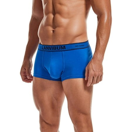 CLZOUD Men Boxer Brief Blue Cotton Male Fashion Underpants Knickers Ride up Briefs Underwear Pant L