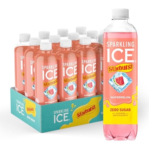 Sparkling Ice STARBURST Watermelon, Zero Sugar Flavored Sparkling Water, with Vitamins and Antioxidants, Low Calorie Beverage, 17 Fl Oz Bottles (Pack 
