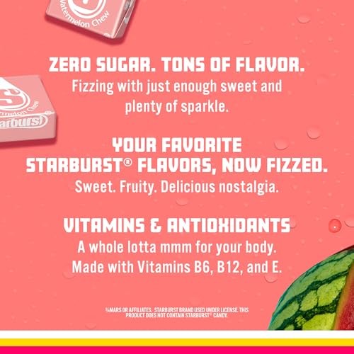 Sparkling Ice STARBURST Watermelon, Zero Sugar Flavored Sparkling Water, with Vitamins and Antioxidants, Low Calorie Beverage, 17 Fl Oz Bottles (Pack  thumbnail