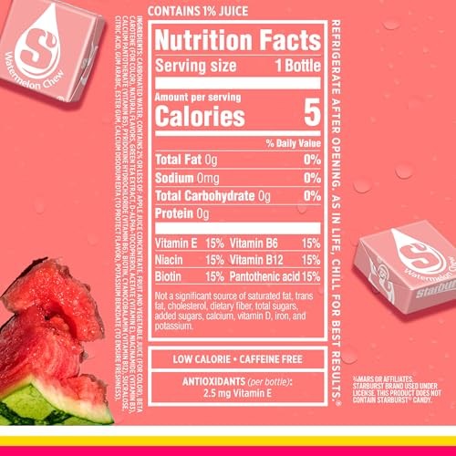Sparkling Ice STARBURST Watermelon, Zero Sugar Flavored Sparkling Water, with Vitamins and Antioxidants, Low Calorie Beverage, 17 Fl Oz Bottles (Pack  thumbnail