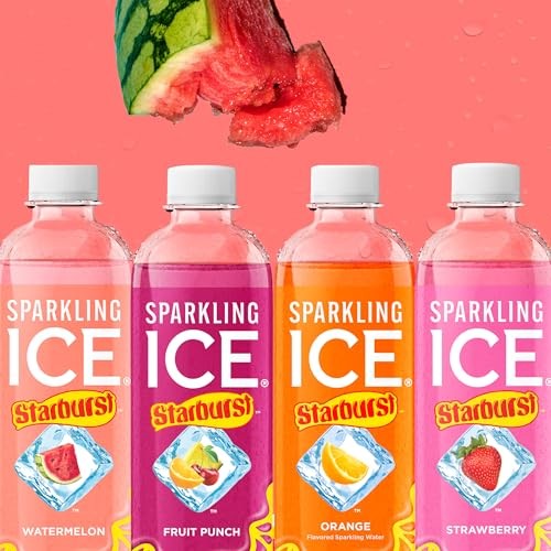 Sparkling Ice STARBURST Watermelon, Zero Sugar Flavored Sparkling Water, with Vitamins and Antioxidants, Low Calorie Beverage, 17 Fl Oz Bottles (Pack  thumbnail