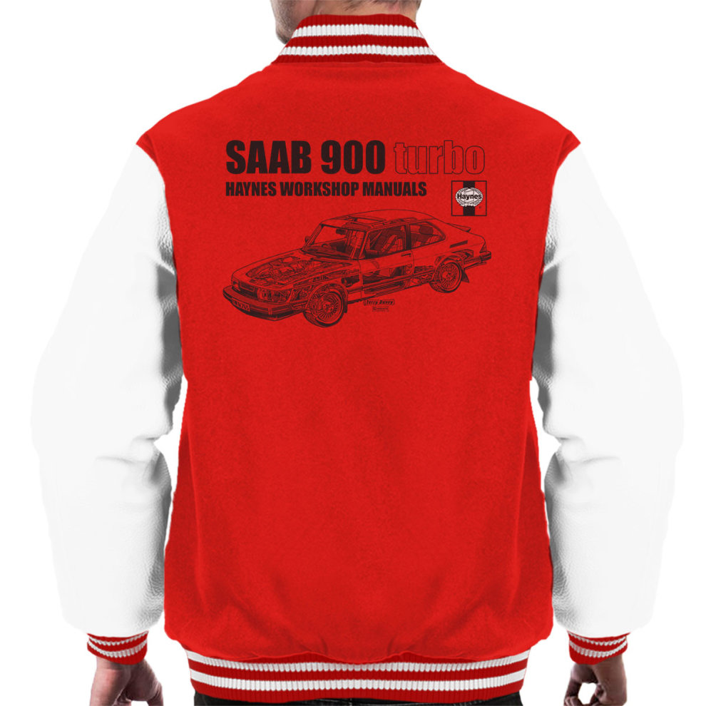 (Small) Haynes Workshop Manual 0765 Saab 900 Turbo Black Men's Varsity Jacket
