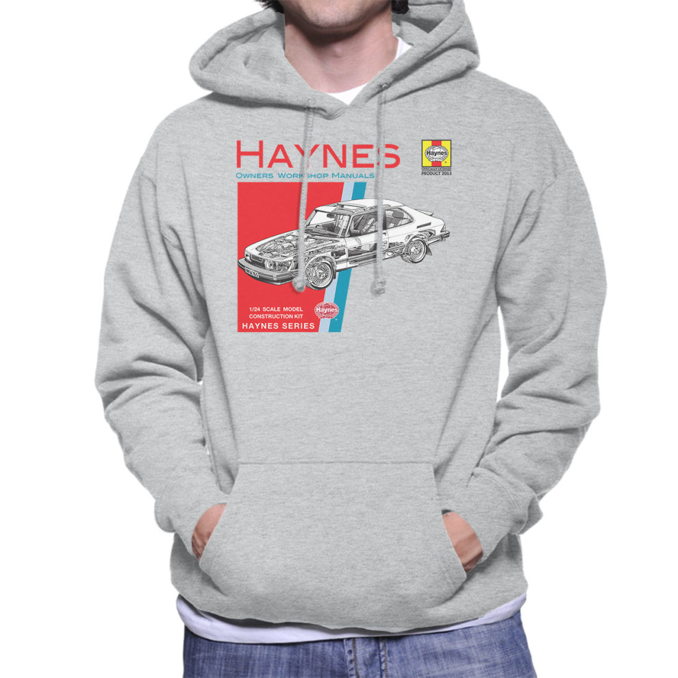 (Large, Heather Grey) Haynes Owners Workshop Manual 0765 Saab 900 Turbo Men's Hooded Sweatshirt