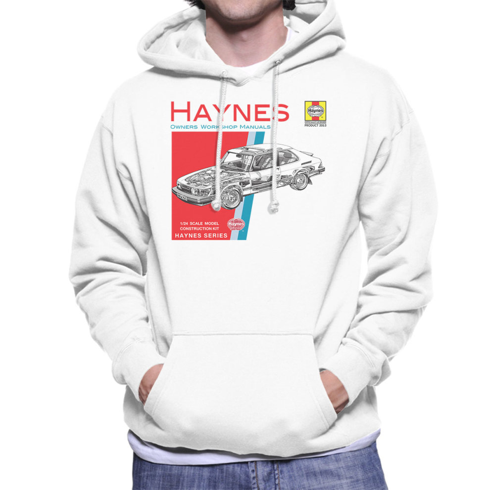 (Small, White) Haynes Owners Workshop Manual 0765 Saab 900 Turbo Men's Hooded Sweatshirt
