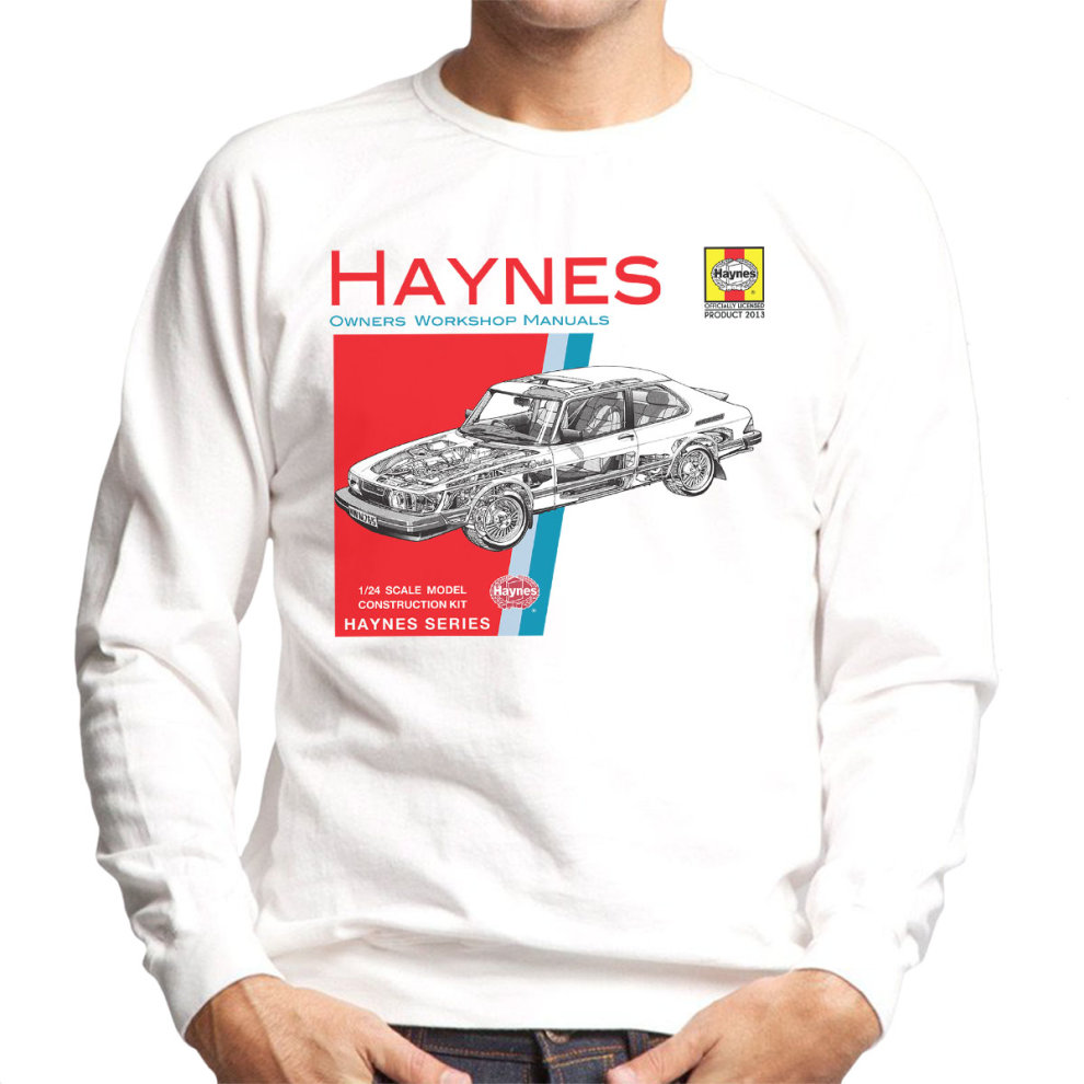(Small, White) Haynes Owners Workshop Manual 0765 Saab 900 Turbo Men's Sweatshirt