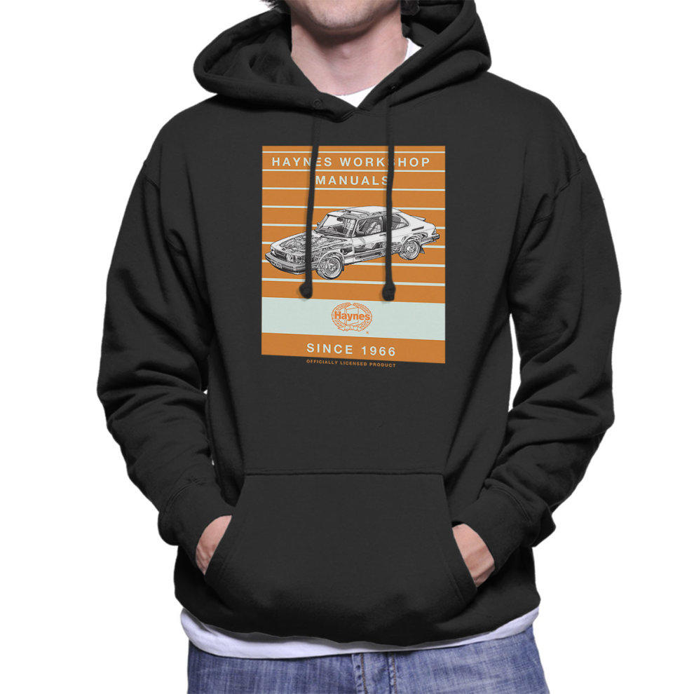 (Small, Black) Haynes Workshop Manual 0765 Saab 900 Turbo Stripe Men's Hooded Sweatshirt