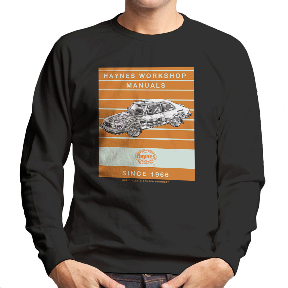 (Large, Black) Haynes Workshop Manual 0765 Saab 900 Turbo Stripe Men's Sweatshirt