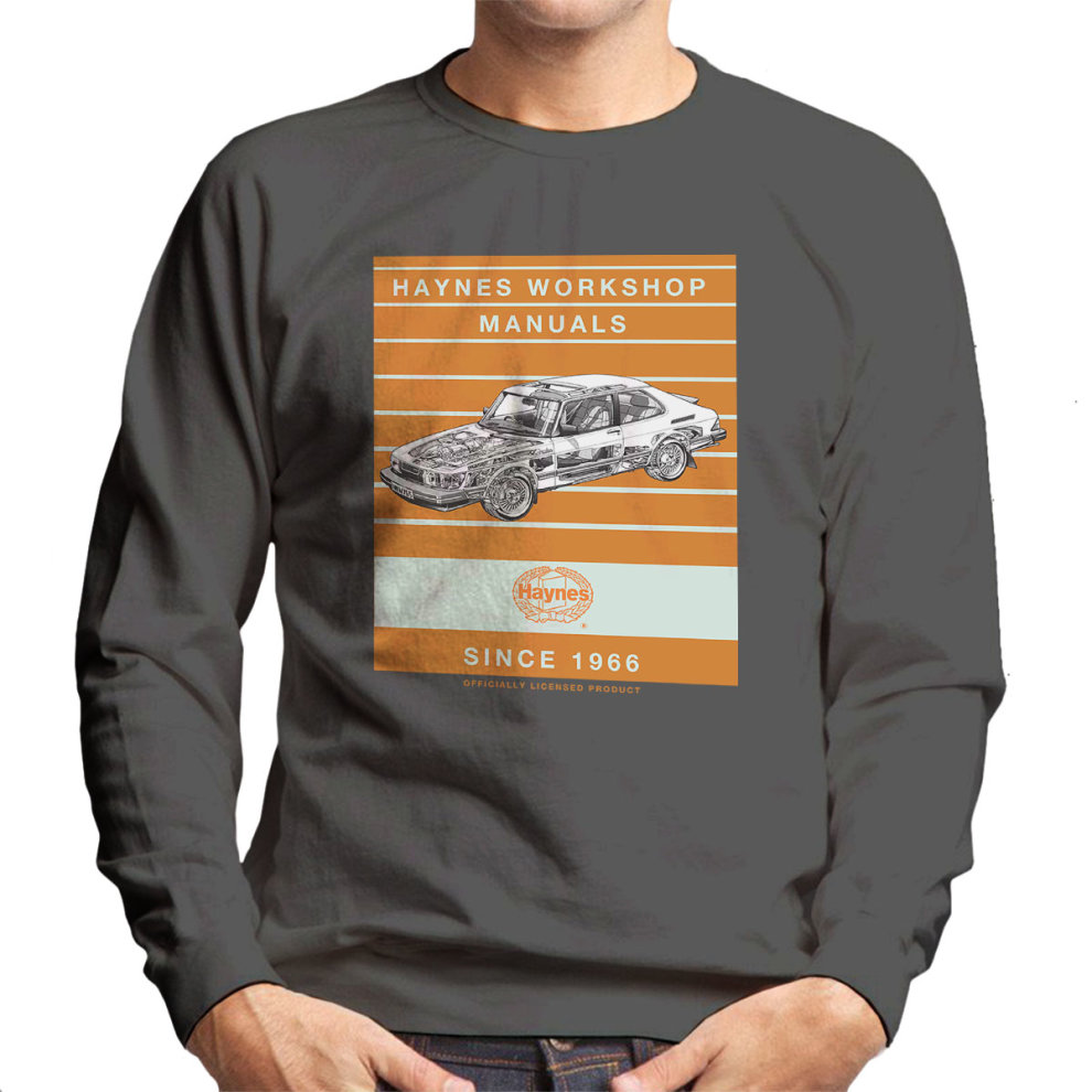 (X-Large, Charcoal) Haynes Workshop Manual 0765 Saab 900 Turbo Stripe Men's Sweatshirt