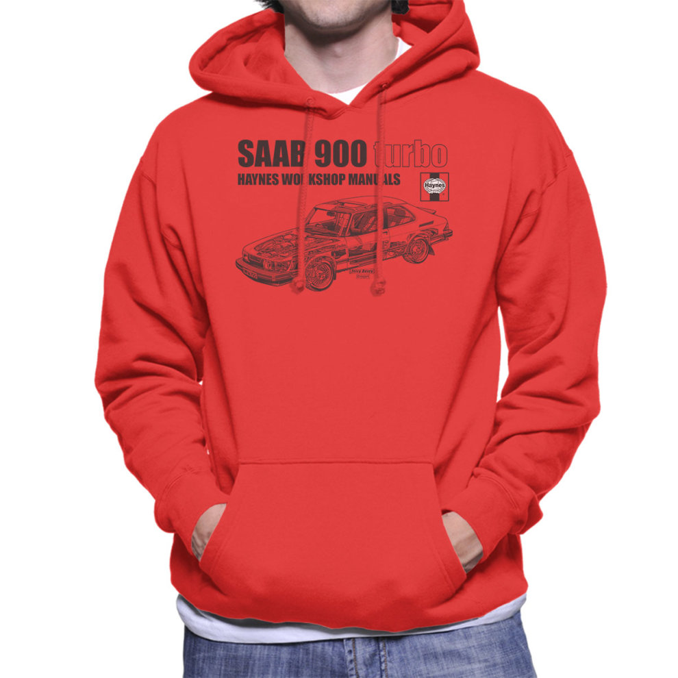(Medium, Red) Haynes Workshop Manual 0765 Saab 900 Turbo Black Men's Hooded Sweatshirt