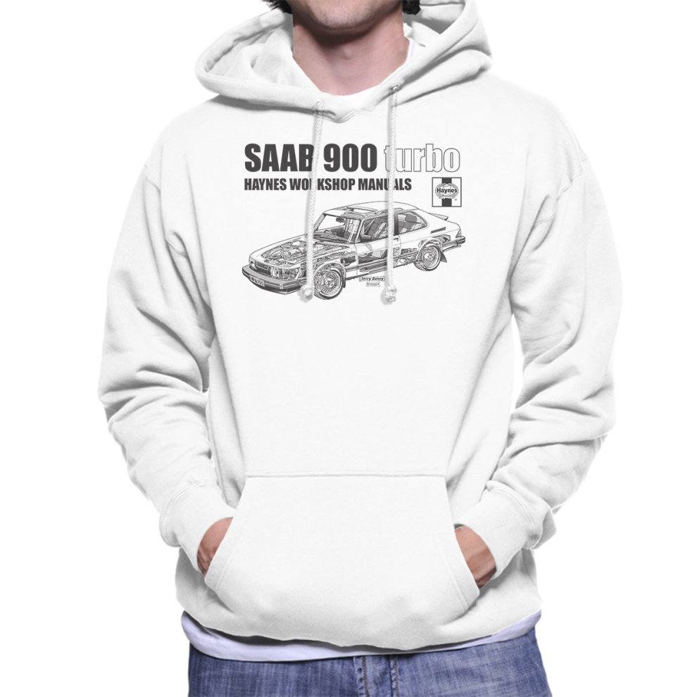 (Small, White) Haynes Workshop Manual 0765 Saab 900 Turbo Black Men's Hooded Sweatshirt