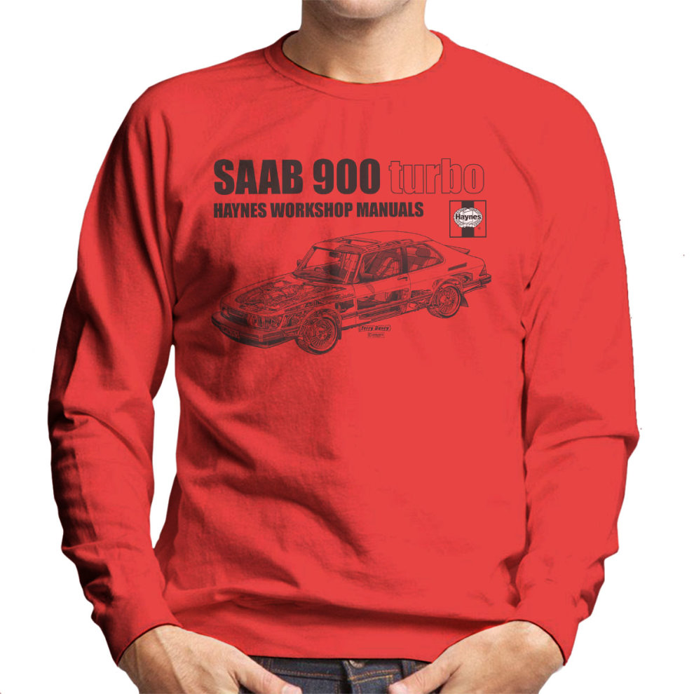 (XX-Large, Red) Haynes Workshop Manual 0765 Saab 900 Turbo Black Men's Sweatshirt