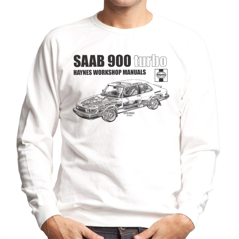 (Small, White) Haynes Workshop Manual 0765 Saab 900 Turbo Black Men's Sweatshirt