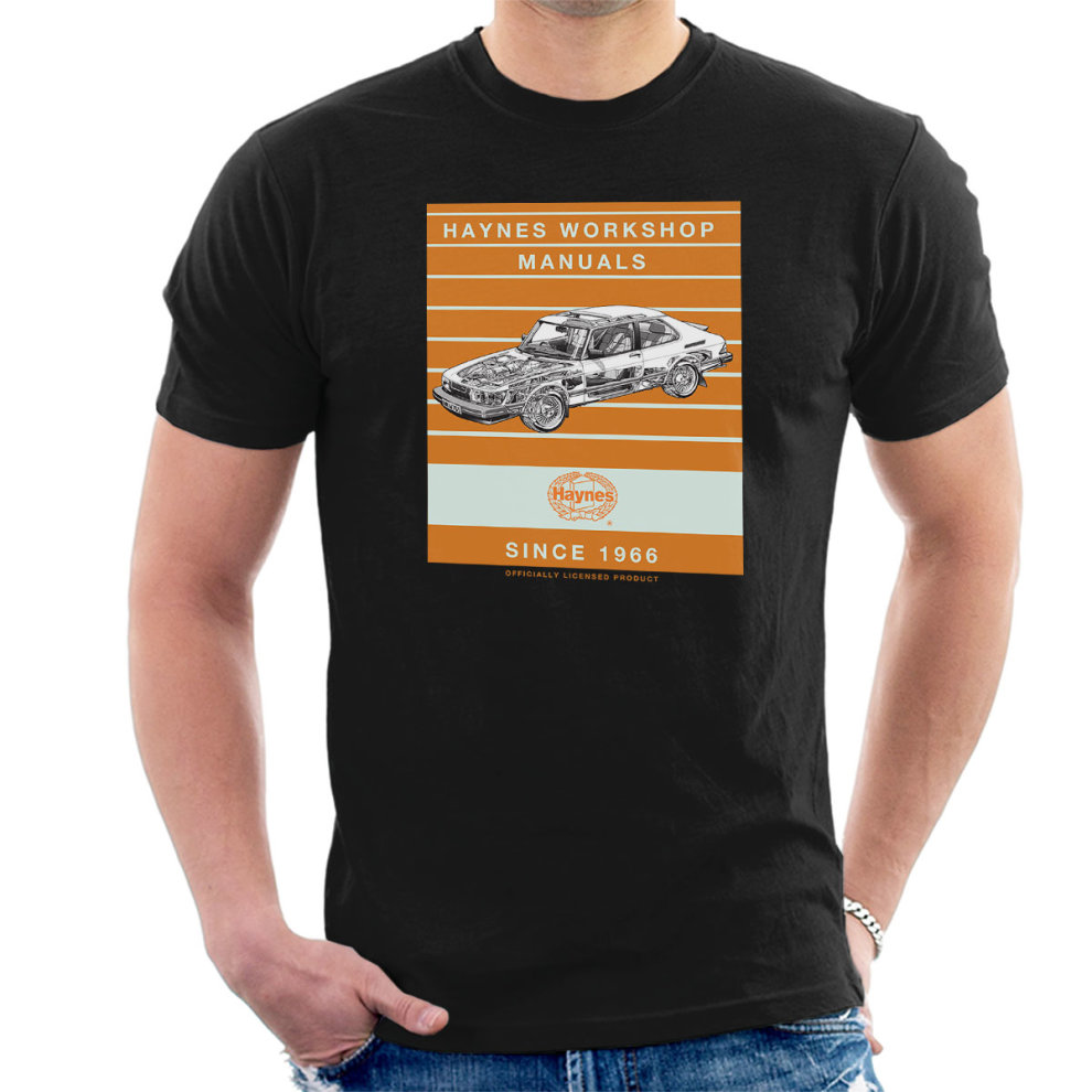 (X-Large, Black) Haynes Workshop Manual 0765 Saab 900 Turbo Stripe Men's T-Shirt