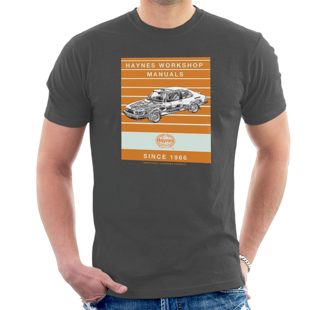 (Large, Charcoal) Haynes Workshop Manual 0765 Saab 900 Turbo Stripe Men's T-Shirt