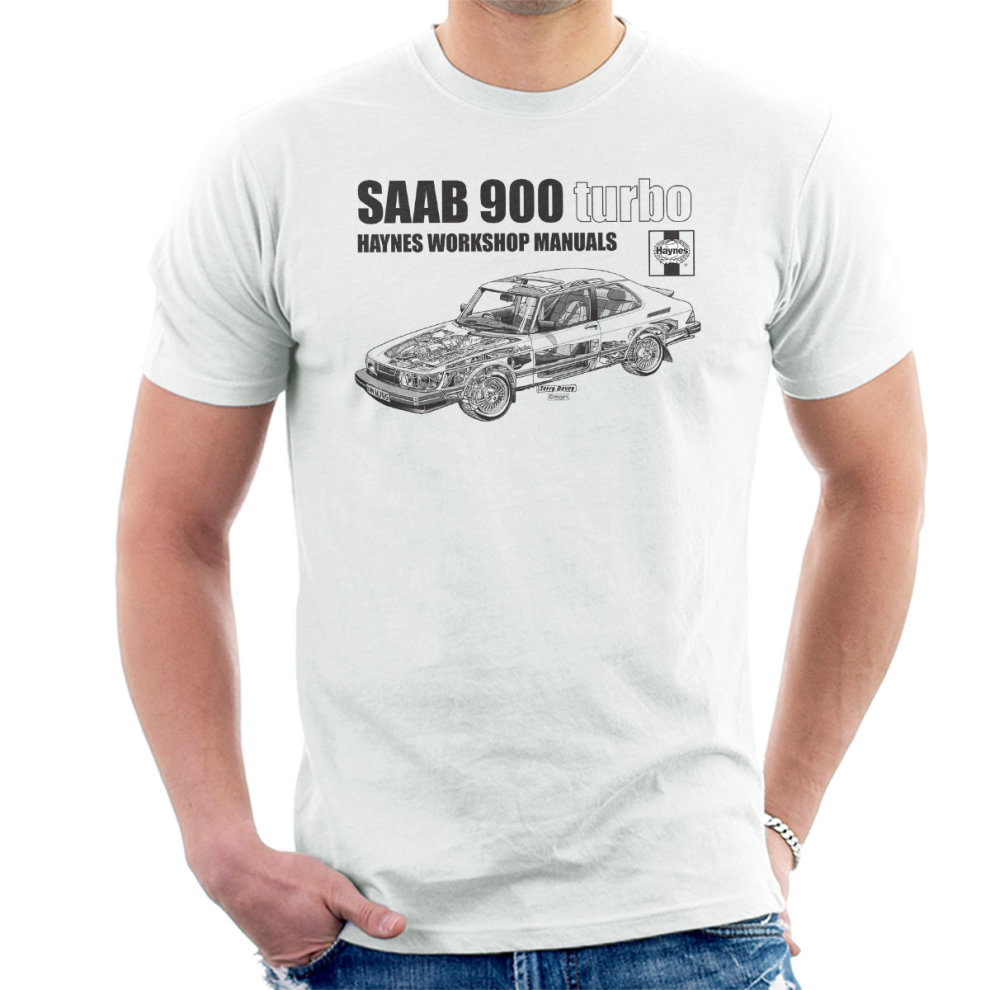 (XX-Large, White) Haynes Workshop Manual 0765 Saab 900 Turbo Black Men's T-Shirt