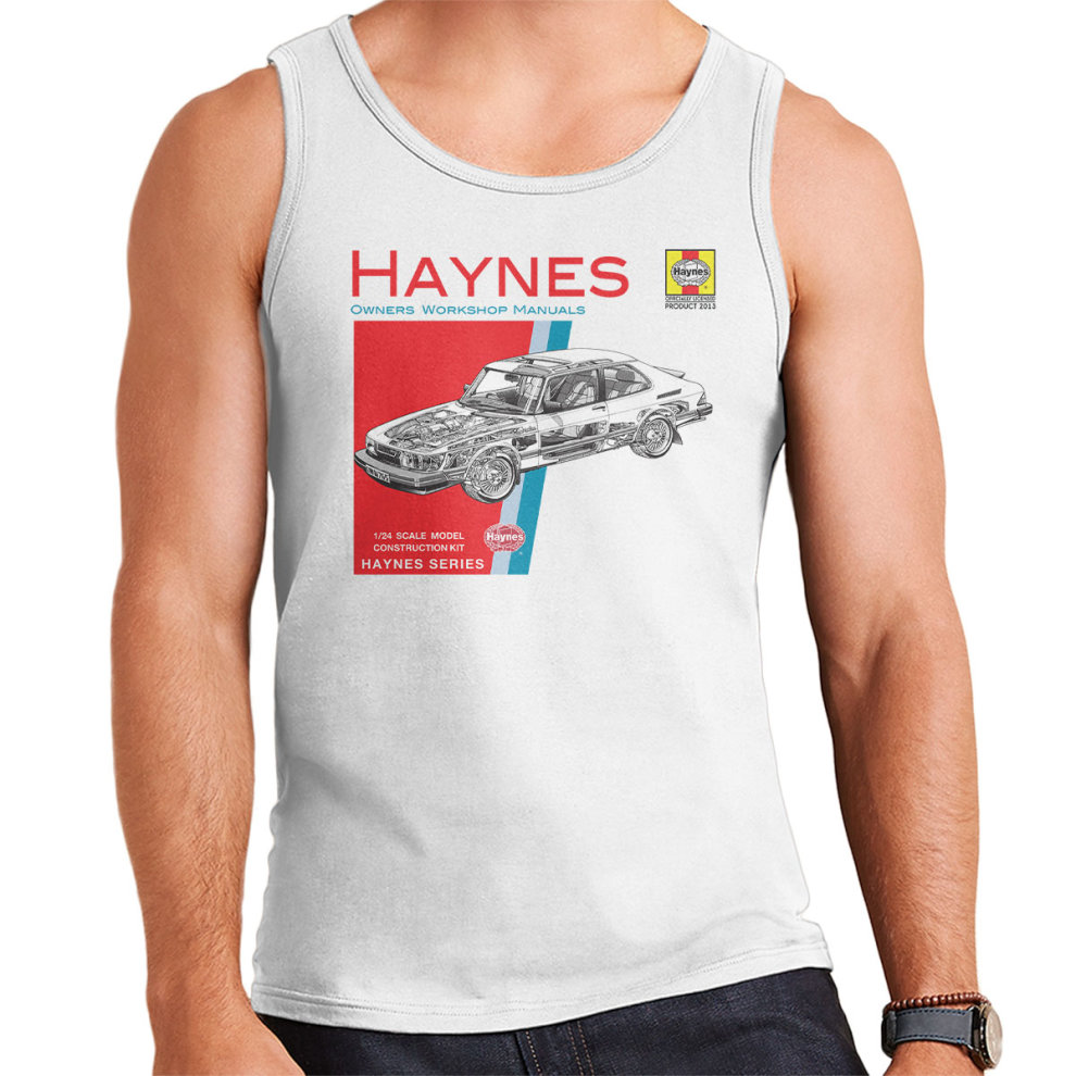 (XX-Large, White) Haynes Owners Workshop Manual 0765 Saab 900 Turbo Men's Vest