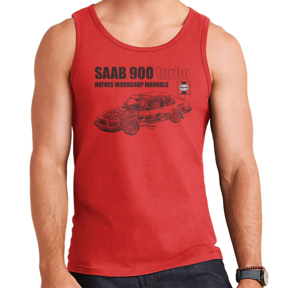 (Small, Red) Haynes Workshop Manual 0765 Saab 900 Turbo Black Men's Vest