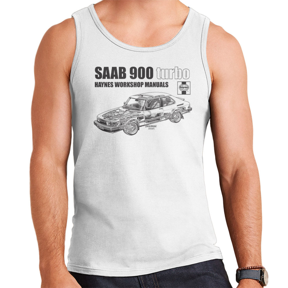 (Medium, White) Haynes Workshop Manual 0765 Saab 900 Turbo Black Men's Vest