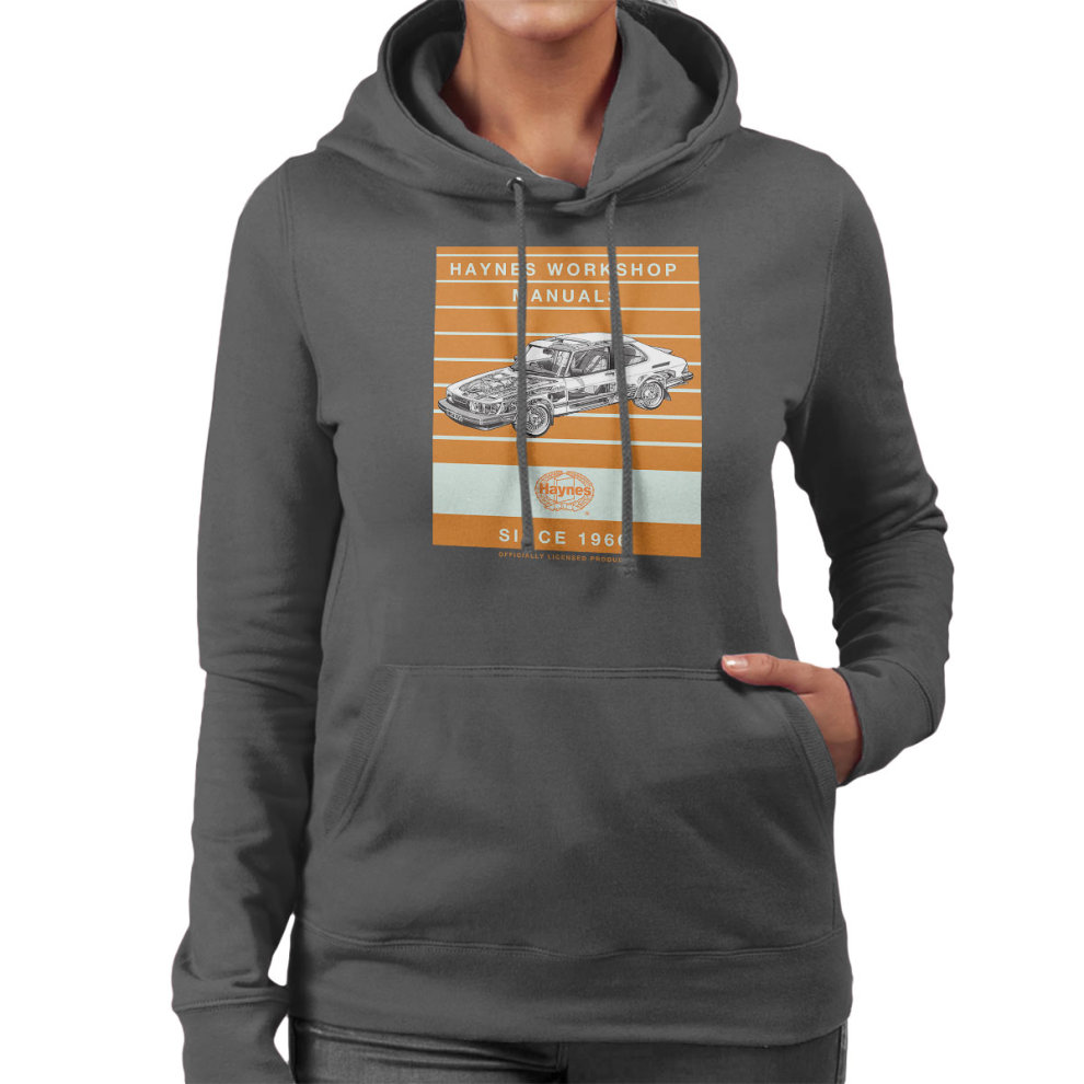 (XX-Large, Charcoal) Haynes Workshop Manual 0765 Saab 900 Turbo Stripe Women's Hooded Sweatshirt