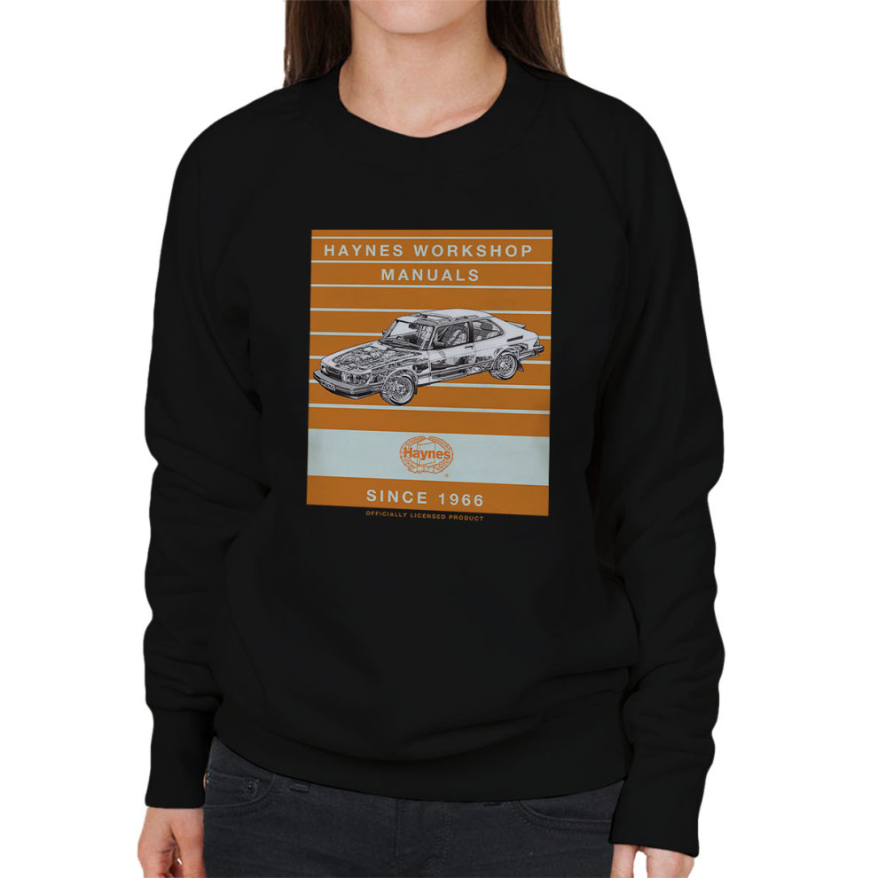 (Medium, Black) Haynes Workshop Manual 0765 Saab 900 Turbo Stripe Women's Sweatshirt