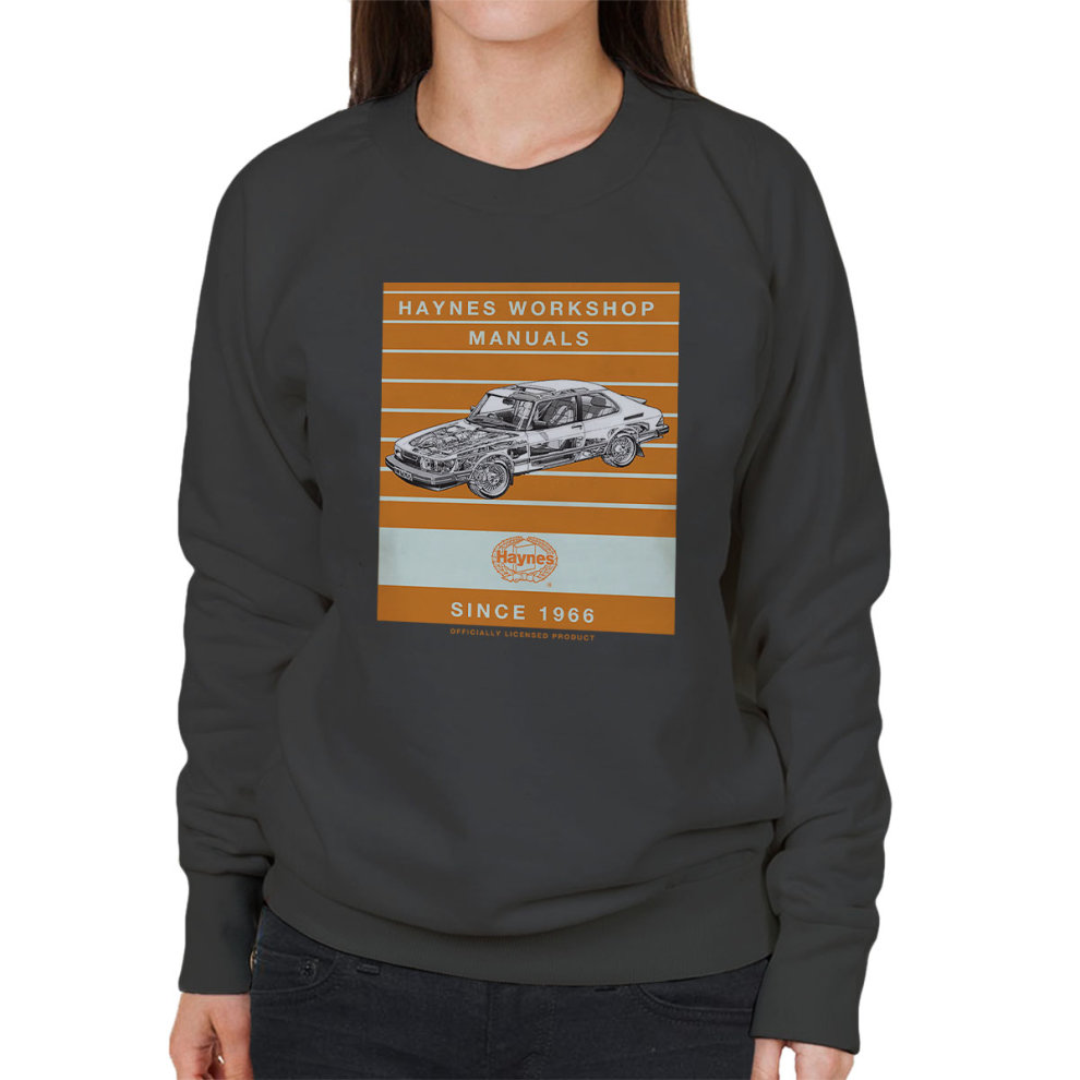 (Small, Charcoal) Haynes Workshop Manual 0765 Saab 900 Turbo Stripe Women's Sweatshirt