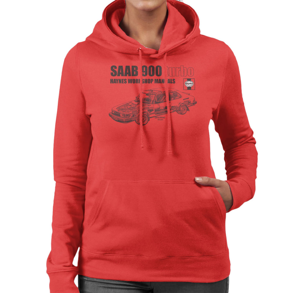 (XX-Large, Red) Haynes Workshop Manual 0765 Saab 900 Turbo Black Women's Hooded Sweatshirt