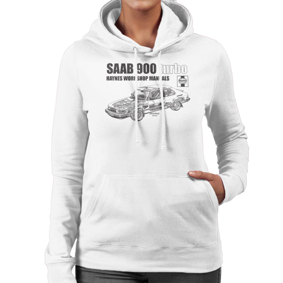 (X-Large, White) Haynes Workshop Manual 0765 Saab 900 Turbo Black Women's Hooded Sweatshirt