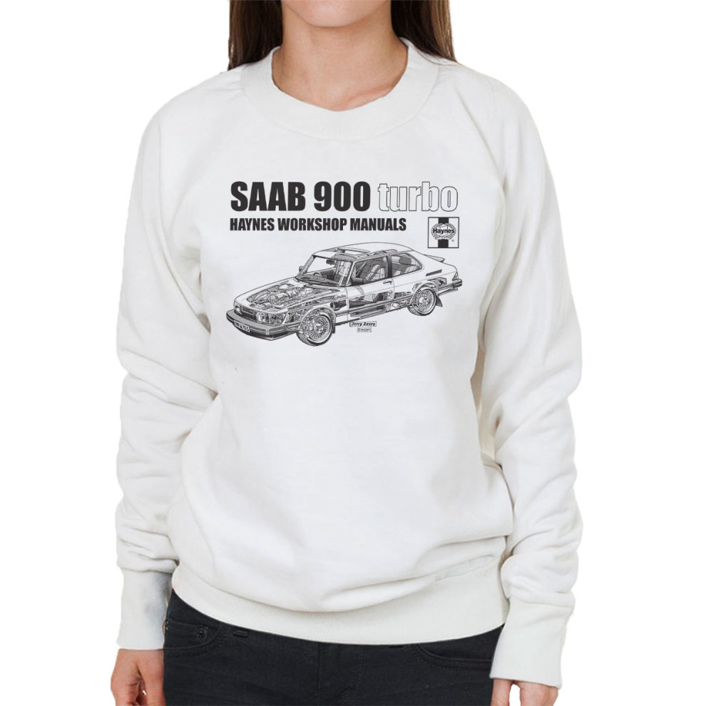 (Medium, White) Haynes Workshop Manual 0765 Saab 900 Turbo Black Women's Sweatshirt