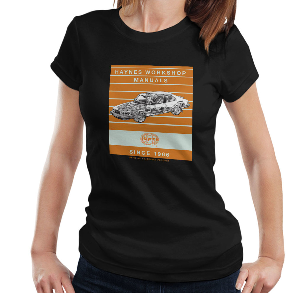 (Medium, Black) Haynes Workshop Manual 0765 Saab 900 Turbo Stripe Women's T-Shirt