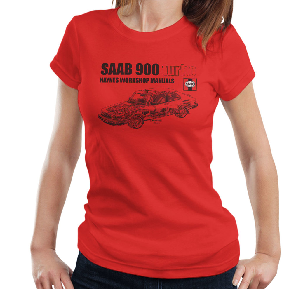 (X-Large, Red) Haynes Workshop Manual 0765 Saab 900 Turbo Black Women's T-Shirt