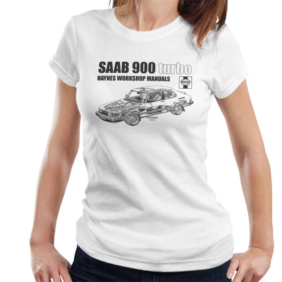 (X-Large, White) Haynes Workshop Manual 0765 Saab 900 Turbo Black Women's T-Shirt
