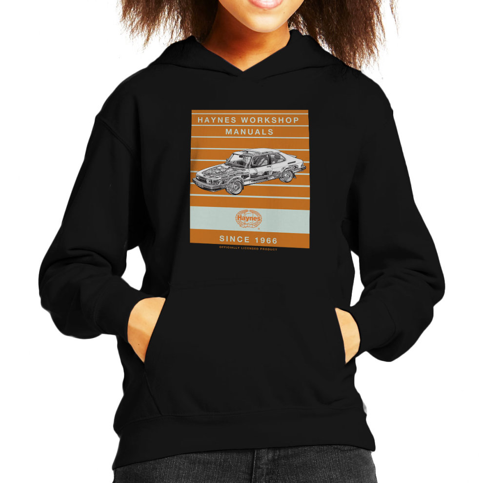 (X-Small, Black) Haynes Workshop Manual 0765 Saab 900 Turbo Stripe Kid's Hooded Sweatshirt