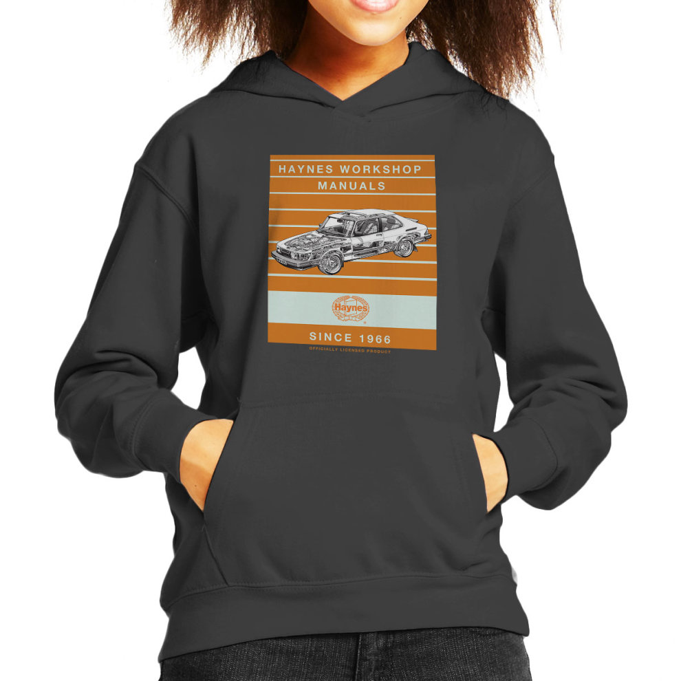 (X-Small, Charcoal) Haynes Workshop Manual 0765 Saab 900 Turbo Stripe Kid's Hooded Sweatshirt