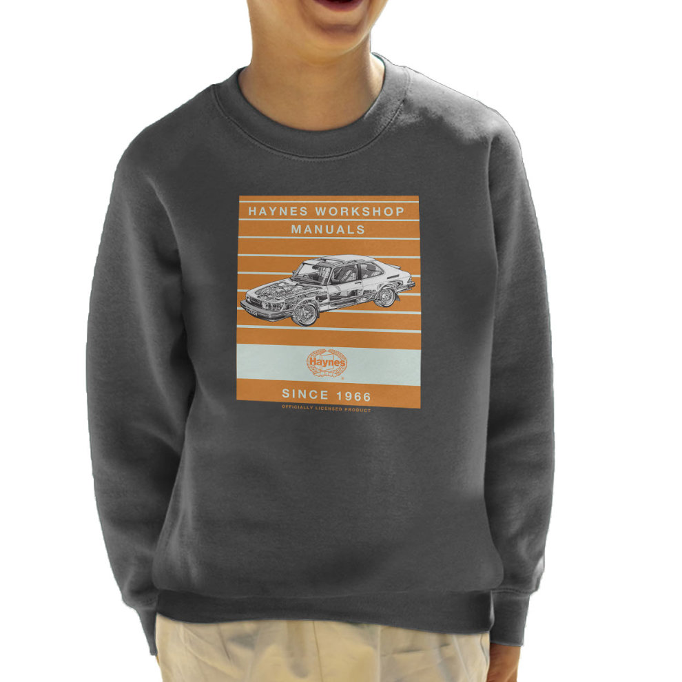 (X-Small, Charcoal) Haynes Workshop Manual 0765 Saab 900 Turbo Stripe Kid's Sweatshirt
