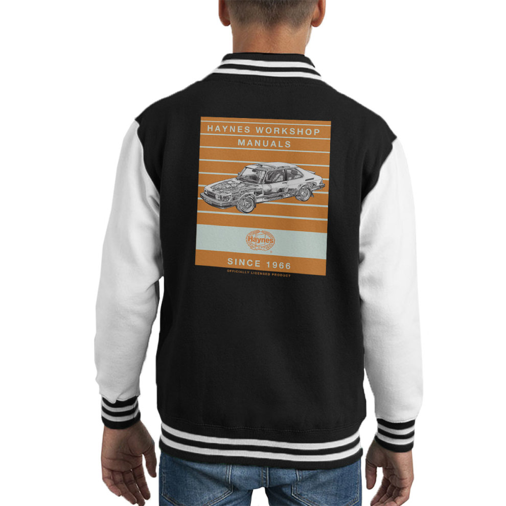 (Large, Black) Haynes Workshop Manual 0765 Saab 900 Turbo Stripe Kid's Varsity Jacket