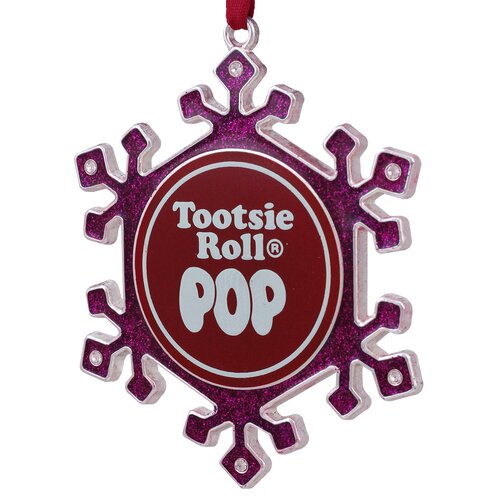 Northlight 3.5  Silver Plated Snowflake Tootsie Roll Pop Candy Logo Christmas Ornament - Pink/Red