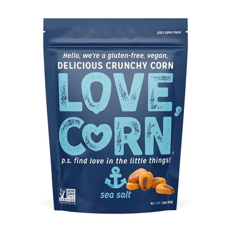 Love Corn Roasted Corn Snack Gluten Free Vegan Sea Salt - 10 Bags Pack of 4