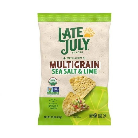 Late July Multigrain Tortilla Chips Sea Salt and Lime  7.5 Ounces - Pack of 3