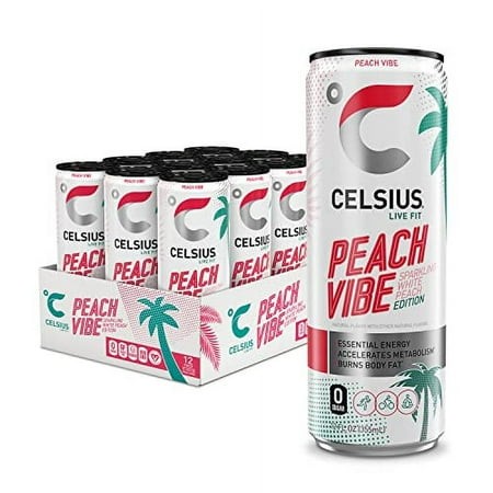 CELSIUS Sparkling Peach Vibe  Functional Essential Energy Drink 12 Fl Oz (Pack of 12)