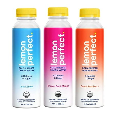 Lemon Perfect  (15 Pack) Organic Cold-Pressed Lemon Water  Squeezed from Real Fruit  Flavored Water  Sugar-Free  Just Lemon  Dragon Fruit Mango & Peac