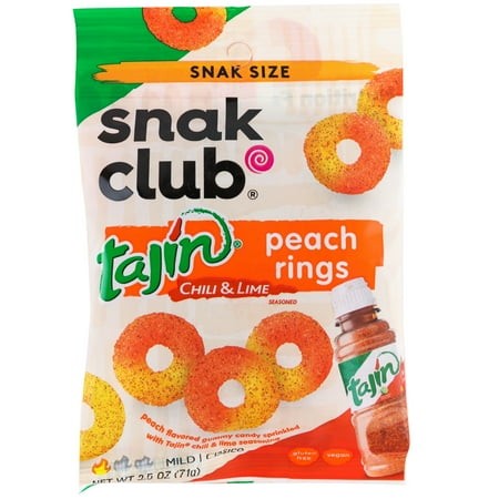 Snak Club Tajin Clasico Chile Lime Seasoned Peach Rings 2.5 Oz. Bag (12 Pack)