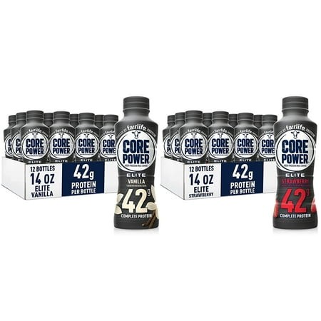 Fairlife Core Power Elite 42g High Protein Milk Shake  Flavor Variety  Strawberry  14 Fl Oz (Pack of 12) & Vanilla  14 Fl Oz (Pack of 12)