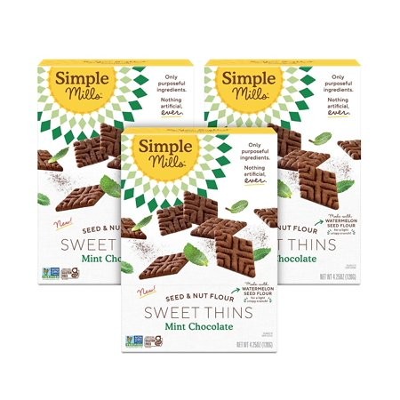 Simple Mills Sweet Thins Cookies  Seed and Nut Flour  Mint Chocolate - Gluten Free  Paleo Friendly  Healthy Snacks  4.25 Ounce Pack of 3