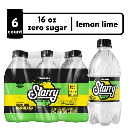 Starry Zero Sugar Lemon Lime Soda Pop  16 Fl Oz  6 Pack Cans