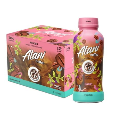 Alani Nu Protein Coffee  100Mg Caffeine  10G Protein  Naturally Flavored  Mocha  Only 90 Calories per 12 Fl Oz Bottle (Pack of 12)